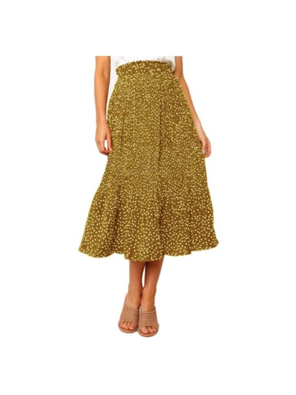 High Waisted Polka Dot Pleated Long Swing Skirt Midi with Pockets